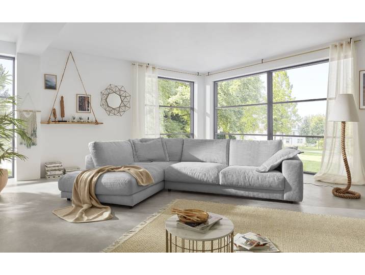 Ecksofa, Cord, Hellgrau 325×224 cm, Kuschelig & Gemütlich, Modern, Places of Style
