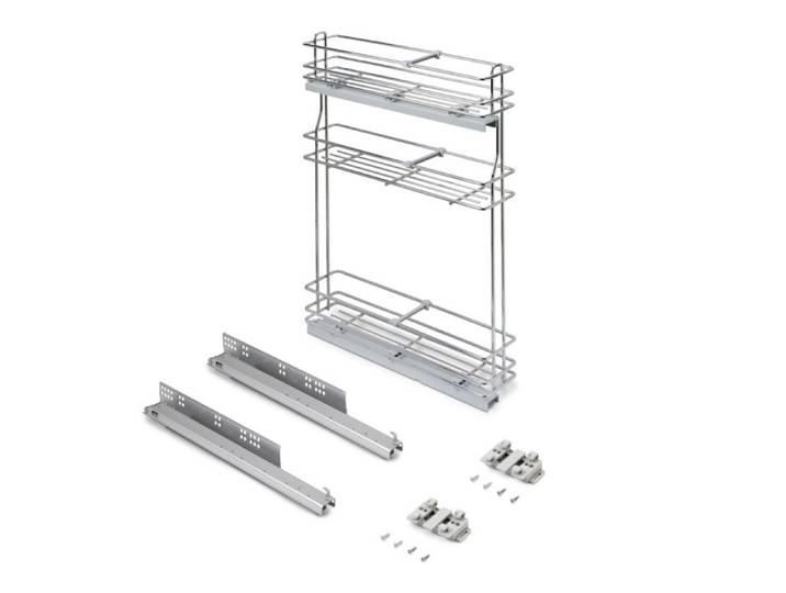 Emuca porte-bouteilles extractible SupraMax avec fermeture à amortie gauche 3 plateaux module 150mm Acier Chromé