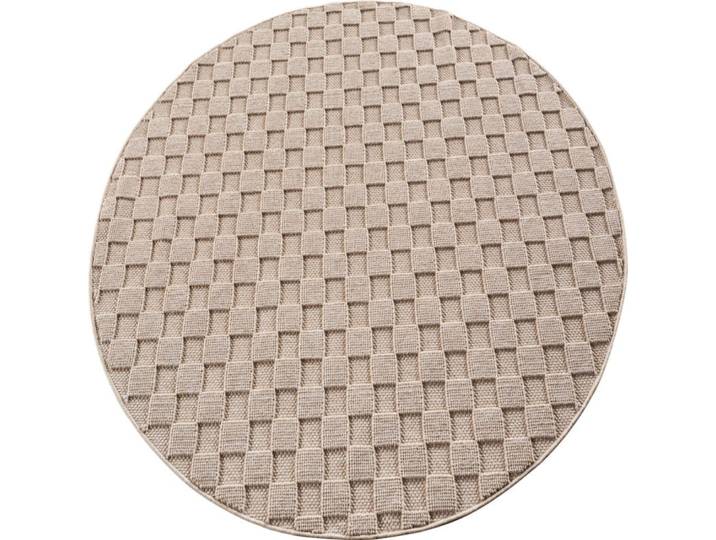 Tapis rond bouclés à relief damier beige 200x200cm