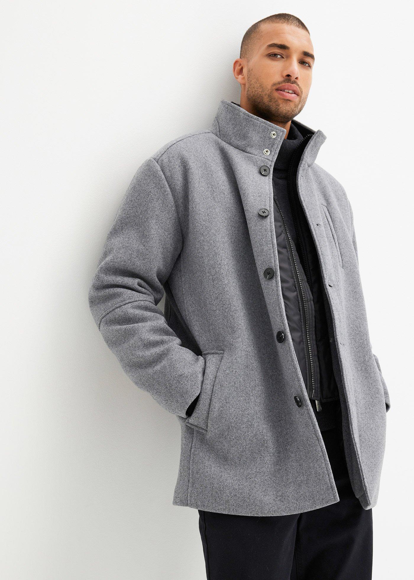 bonprix Winterjacke mit Windfang in Wolloptik, grau, Gr.58, Sportive Langjacke in aufwändiger Verarbeitung