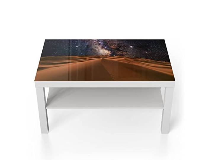 DEQORI Glastisch weiß groß 90x50 cm Motiv Milchstraße über Wüste ausgefallener Beistelltisch aus Glas Hochglanz Couchtisch fürs Wohnzimmer moderner Couch Tisch mit Design