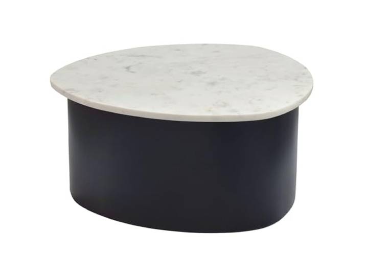 FineBuy Couchtisch 63x63x30 cm Aluminium Schwarz, Marmorplatte Organisch Wohnzimmertisch mit geschwungener Natursteinplatte, Sofatisch handgefertigt, Platz für Getränke und Deko