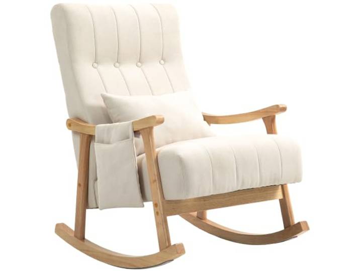 HOMCOM Schaukelstuhl mit Rückenlehne, Lendenkissen, Holzkufen Beige