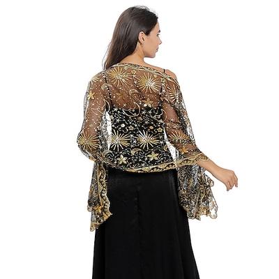 exquisiter Schal mit Paillettenstickerei, Stern- und Mondschal, Hochzeitskleid, Bühnenparty, Abendpartyschal für Frauen