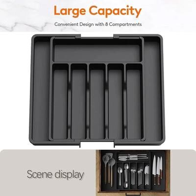 Uplift Essentials Expandable Cutlery And Silverware Drawer Organizer With Sliding Cover black