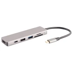USB-C 6in1 Hub, USB-C zu USB 3.0 + USB 2.0 + HDMI 4K@30Hz + USB-C PD + SD + microSD