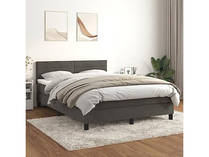RJPLMFV Bett, Lattenrost, Velours, Dunkelgrau, 140 x 190 cm Verstellbares Kopfteil, Taschenfederkernmatratze, mittelharte Unterstützung, weicher Matratzenschoner