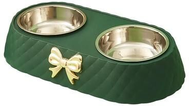 Uplifted Goods Bowtie Double Pet Bowl For Food And Water green