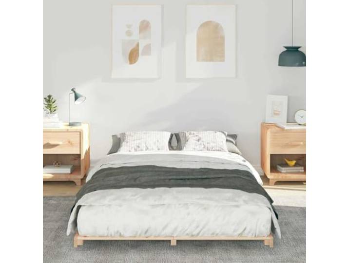 KTHLBRH Bettgestell, braun, 135 x 190 cm, Kiefer massiv Modernes Design, einfache Montage, kein Boxspring, einfache Reinigung, Kapazität 220 kg