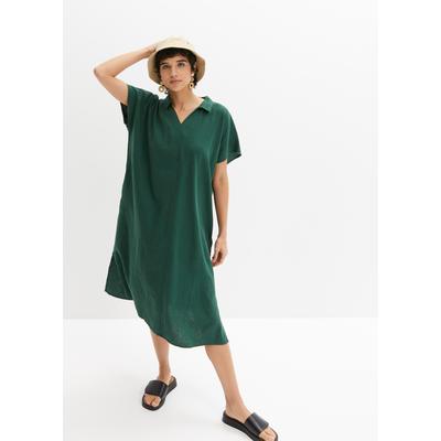 Tunikakleid BONPRIX "Kaftan-Kleid aus leichtem Leinen-Viskose-Mix", Damen, Gr. 48, N-Gr, Kurzarm, grün (dunkelgrün), Obermaterial: 55% Leinen, 45% Viskose, bequem, Kleider, für den Alltag, aus Leinen-Viskose-Mix, weite Kaftan-Form