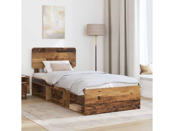 SKTQYQO Bettgestell aus altem Holz, 100 x 200 cm, Kiefer massiv Mit Kopfteil, feste Latten, technisches Holz, einfache Reinigung, schnelle Montage