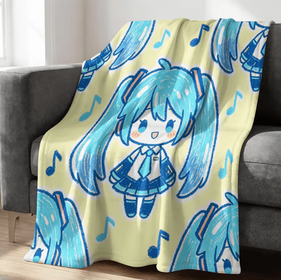 Inspire Curations Hatsune Miku Crayon Style Flannel Throw Blanket zy255 100x150cm 40x59in