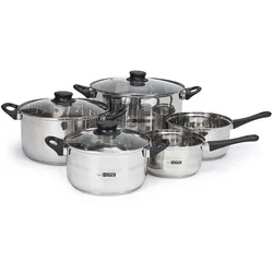 WellHome - 8-teiliges Kochgeschirrset aus Edelstahl mit Induktionsböden und ergonomischen Griffen