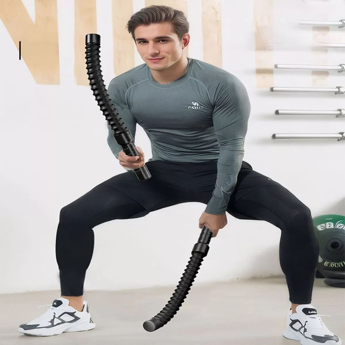 INF Kit d'entraînement de corde ondulatoire sans corde - Noir (Paire) pour la force et le cardio