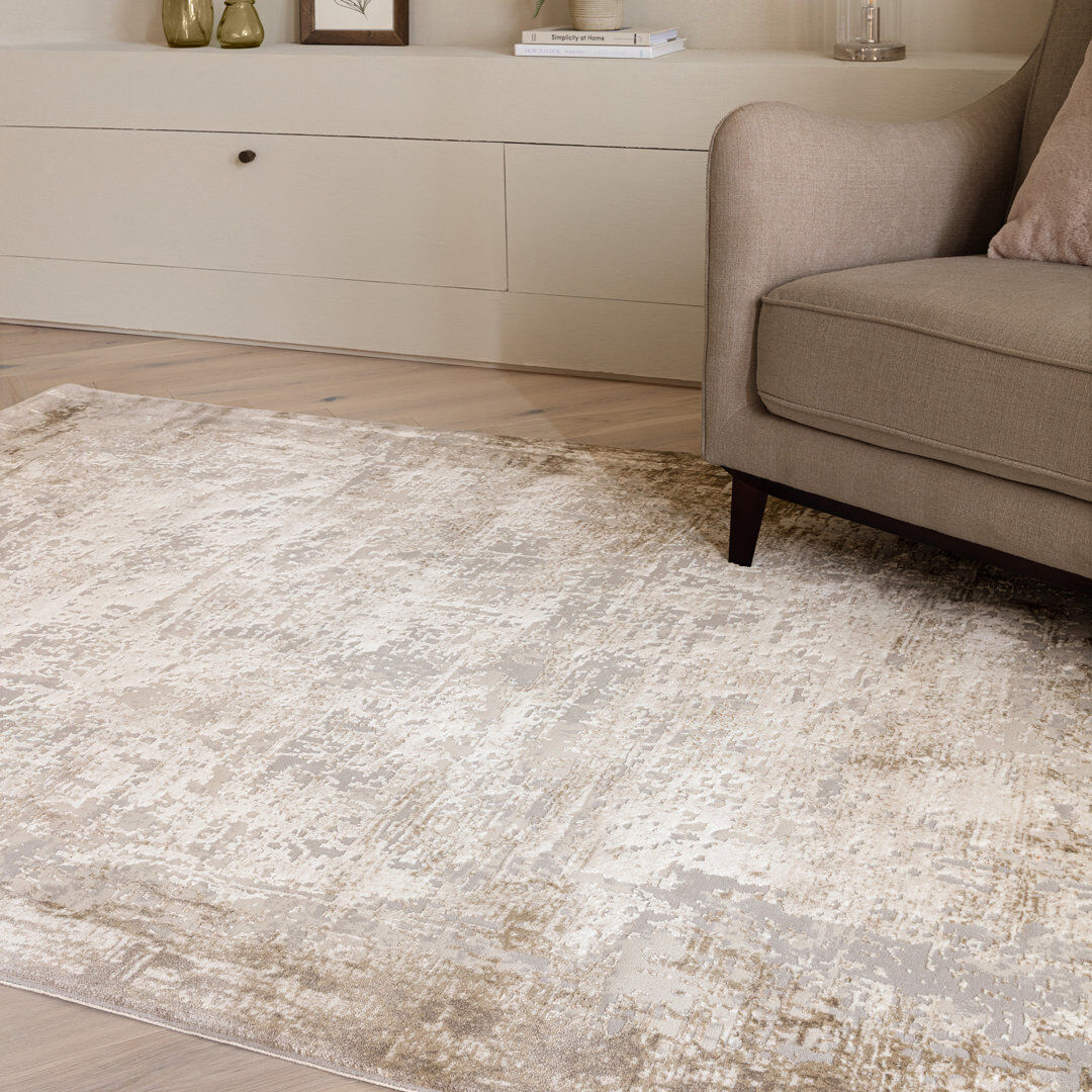 Rio Abrienne Soft Shiny Border Beige Rug Beige Rectangle 120 x 170cm