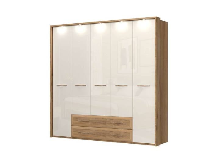 Kleiderschrank, MDF & Spanplatte, Beige Hochglanz, 227×224×56 cm, Mit Beleuchtung, Klassisch, Home Affaire