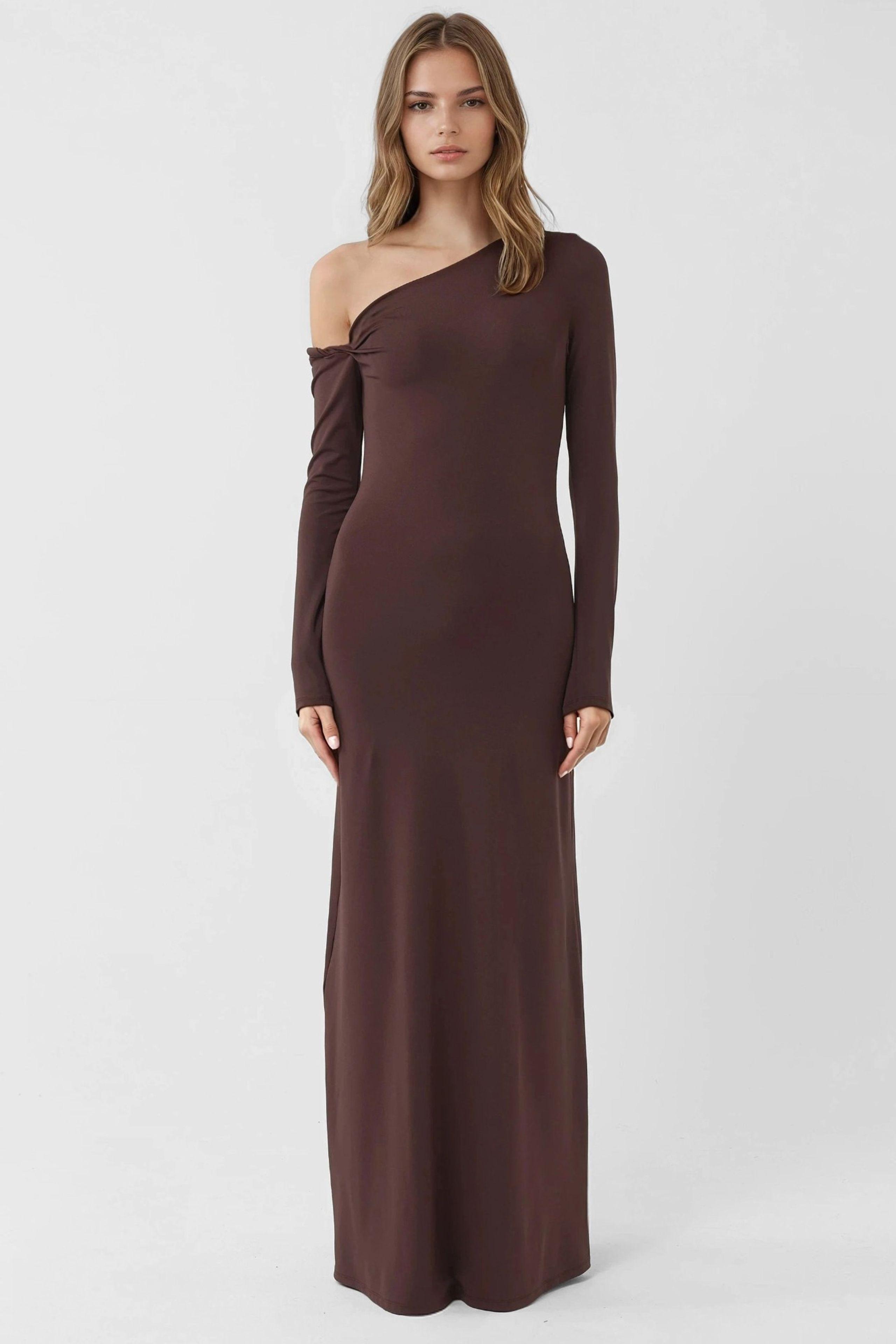 Asymmetrisches Kragen Maxi Bodycon Kleid
