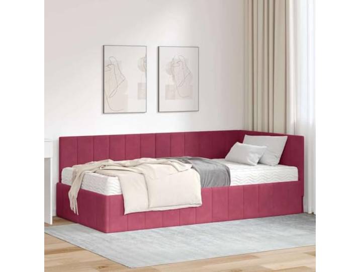 LPERTGFHU Eckbettgestell, Einzelbett mit Matratze & Kopfteil, Samt, Grün Platzsparendes Eck-Design, Stabiler Sperrholz-Rahmen