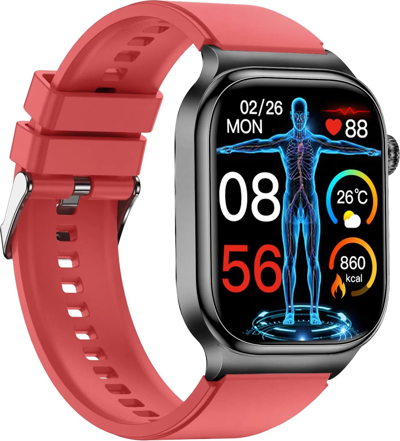 INF 2.04-Zoll AMOLED Smartwatch mit hoher Auflösung und Gesundheitsüberwachung Rot