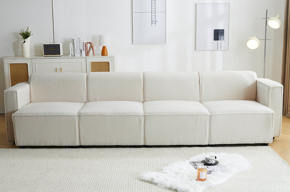 Brayden Studio Baglieri Fabric and Boucle Sofa Cream Fabric 75cm H X 310cm W X 90cm D