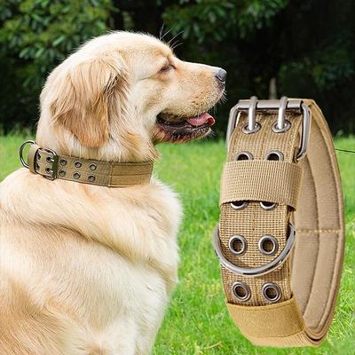 Uplift Essentials Professional Adjustable Military Dog Collar With Metal Hardware khaki l