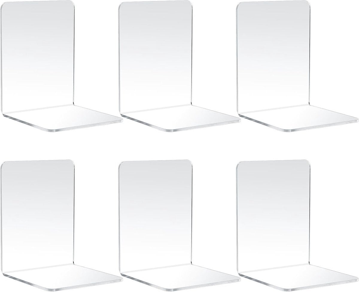 Set van 6 transparante boekensteunen van acryl voor bureauorganisatie