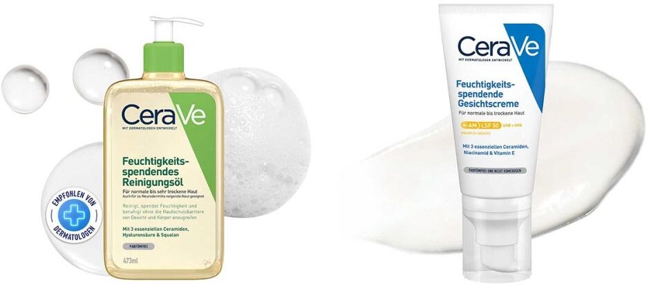 Cerave Set für sehr trockene Haut: Reinigungsöl & Gesichtscreme 473+52ml