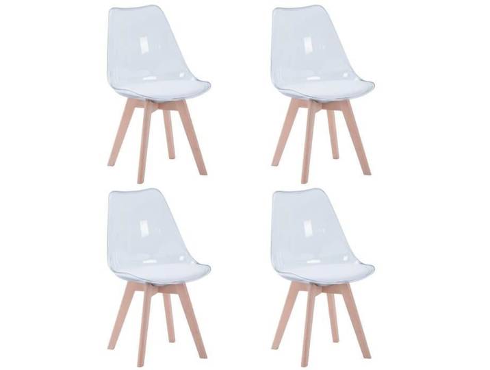 EGOONM Lot de 4 chaises transparentes chaises de salle à manger coussin en PU design scandinave(Blanc)