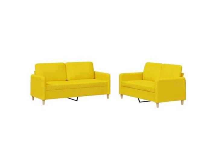 KUTYWEXFM 2-TLG. Sofagarnitur mit Kissen Hellgelb Polstersofa Set Gemuetliches 2er Couch Set fuer Wohnzimmer, atmungsaktiver Stoffbezug, weiche Schaumstoffpolster und stabiles Metallgestell.