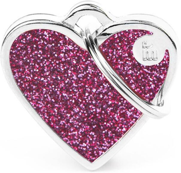 MyFamily Medaglietta per Cani e Gatti Personalizzabile Cuore Glitter Shine Rosa