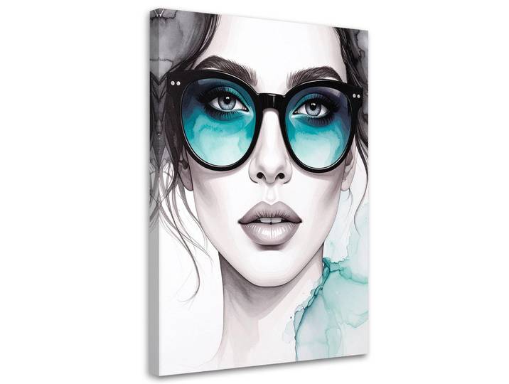 Feeby Leinwandbild Porträt einer Frau mit Brille 80x120cm, Blau, Person/Charakter, Rechteckig, 80x120 cm, Bilder & Rahmen, Bilder, Leinwandbilder