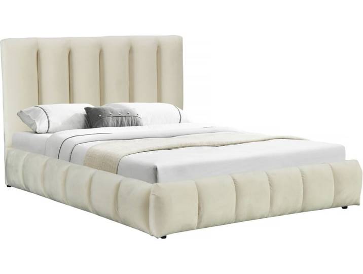 Lit coffre en velours beige 180x200 cm