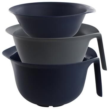 Oster 3 Piece Nestable Plastic Colander and 3 Quart Bowl Set in Dark Blue