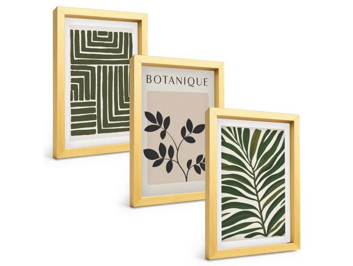 BILDER SET 3er Set - 20x30 cm Goldrahmen - Botanischer Boho-Minimalismus