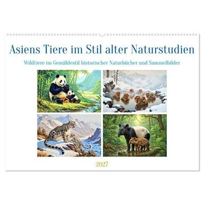 Asiens Tiere im Stil alter Naturstudien (Wandkalender 2027 DIN A2 quer), CALVENDO Monatskalender