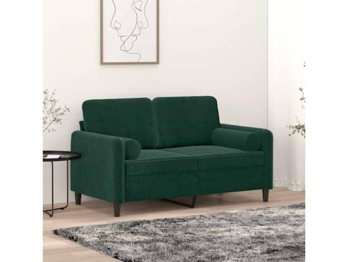 HEFZGDB Modernes 2-Sitzer-Sofa 120 cm Dunkelgrün Samt mit Zierkissen – Weiches Velours Polster Metallgestell Abnehmbare Bezüge Bequeme Polsterung Stabile Konstruktion Wohnzimmer