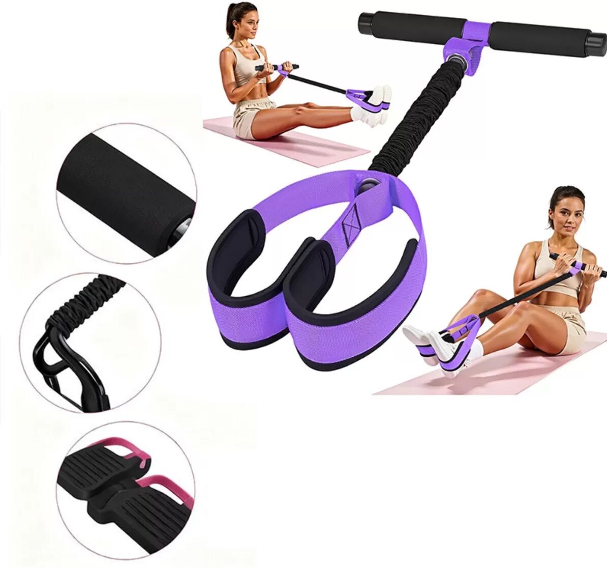 INF Bande de résistance pédale 75lb - Entraîneur multifonction pour jambes et abdominaux, Latex + Polyester, Plusieurs couleurs Violet