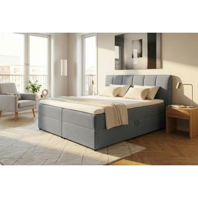 Boxbett ED EXCITING DESIGN "GRANADA, Polsterbett mit Bettkasten und Taschenfederkernmatratze H3", grau (grau colet 06), B:200cm L:213cm, 100% Polyester, Komplettbetten, mit Komfortschaum-Topper, Webstoff-Bezug, Liegefläche 180x200cm, Topseller