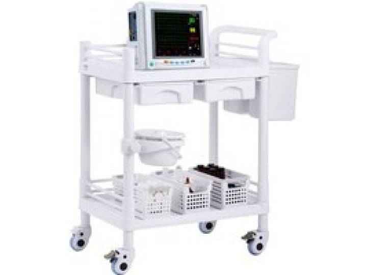 VEVOR Chariot de Laboratoire à 2 Niveaux, Chariot Médical Mobile avec 2 Tiroirs 2 Plateau et 4 Roues Silencieuses, Chariot de Soins avec Matériau PP, 3 Poubelles, pour Labo, Clinique, Hôpital, Salon