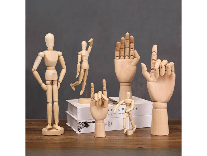Modèle créatif de doigt commun d'homme en bois, peinture de personnage, marionnette mobile, ornement artistique, décoration de maison, petit
