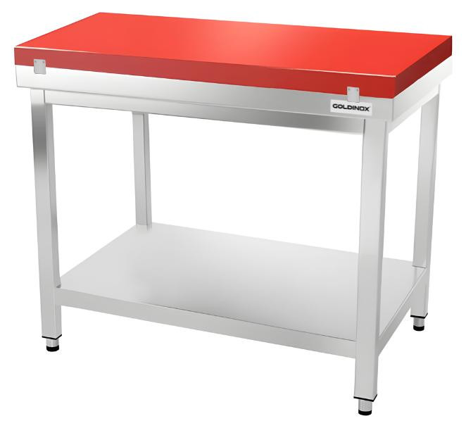 GOLDINOX Werkblad van roestvrij staal met rode snijplank, B: 100 cm, D: 70 cm