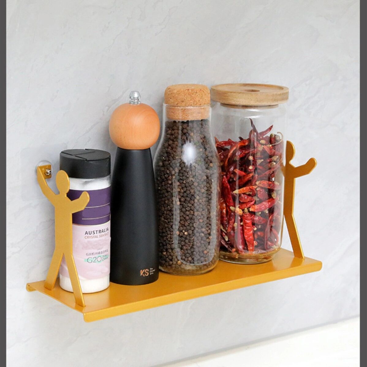 INF Étagère murale pliante en acier au carbone sans perçage - rangement pour salle de bain, cuisine, maquillage et bureau Or