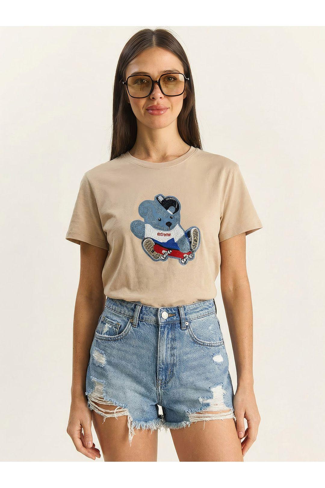 Besticktes Rundhals-T-Shirt