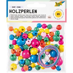 Folia Perlen 2297 Holzperlen Bunt, zur Schmuckherstellung, Holz, verschiedene Farben & Formen, Größe 10-18 mm, 85 Teile