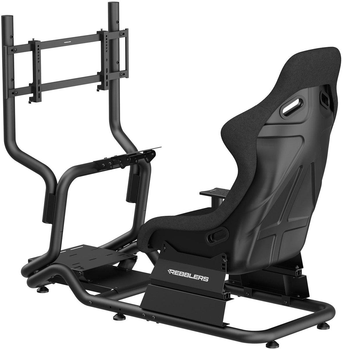 REBBLERS SIMR 600GM Sim Racing Cockpit mit Schalthebelhalterung und Monitorhalterung, Schalensitz, Schwarz