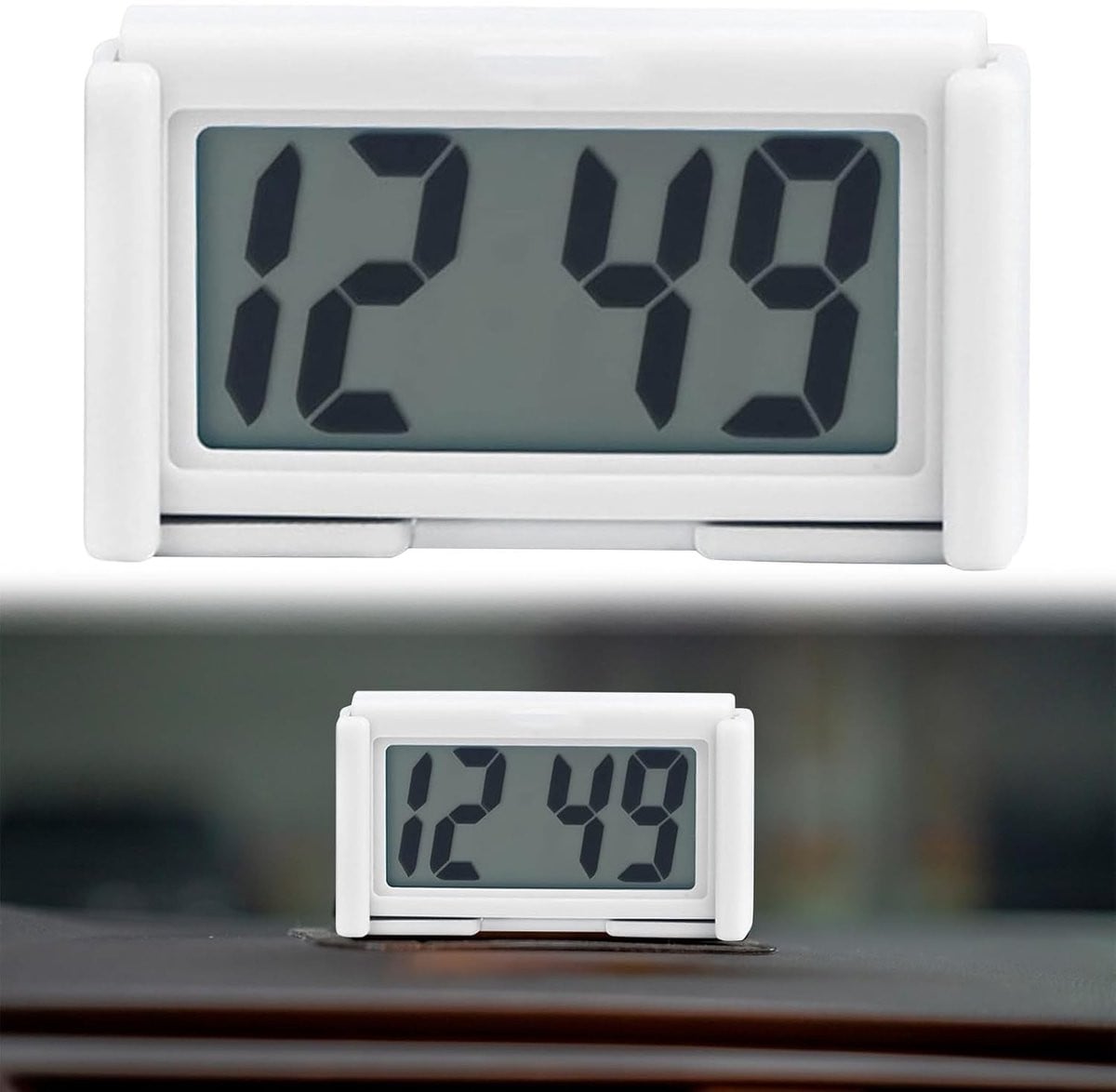 Digitale Mini Klok voor Auto, Dashboard of Badkamer - Compacte LCD Tijdweergave in Wit