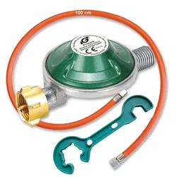 50 mbar Camping Gasregler Druckminderer  mit 100 cm Gasschlauch + Gasflaschensch...