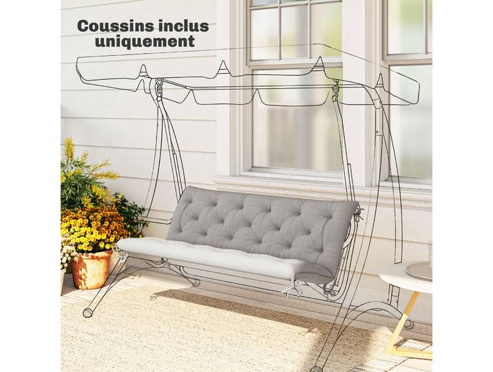 Outsunny Banc 3 Places 150cm Coussin Gris Clair Jardin