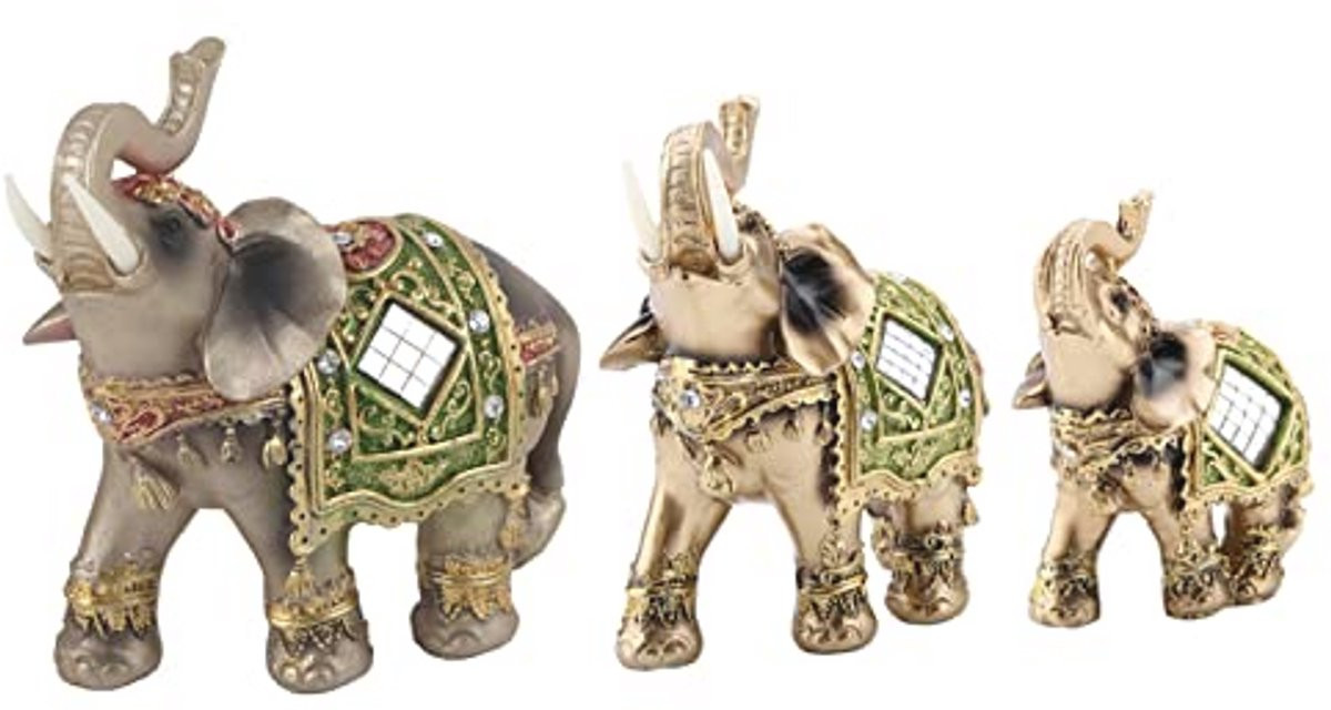 Merkloos Olifant Standbeeld voor Rijkdom en Geluk - Groene Polyresin Decoratie voor op Tafel