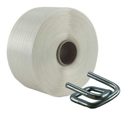 KK Verpackungen 16 mm Textil Polyester Umreifung Set Umreifungsband Phosphatiert Metallklemmen